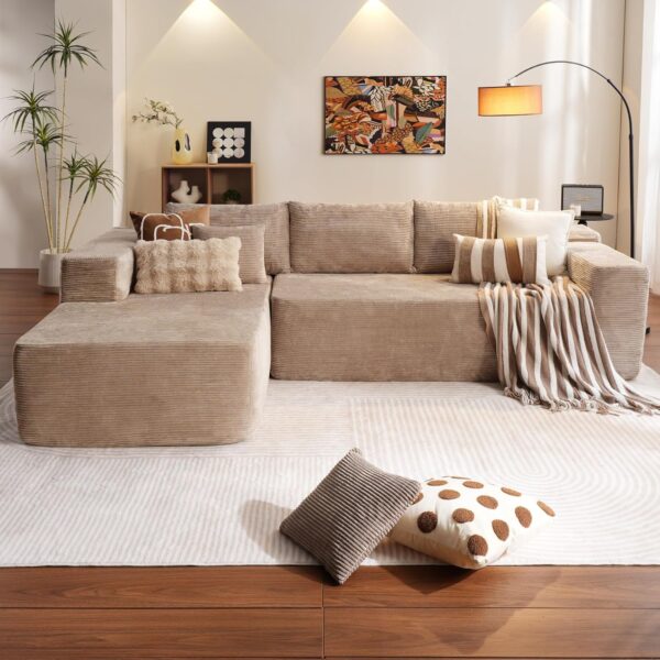 Limited time deal 15% off Upholstered Couches for Living Room Bedroom,No Assembly Required, Camel (Corduroy Fabric)