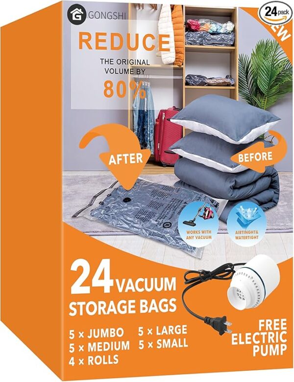 Limited time deal 40% off 24 Pack Vacuum Storage Bags with Electric Pump