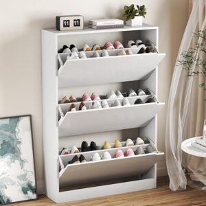 Limited time deal 15% off Shoe Cabinet with 3 Flip Drawers, Hidden Wood Shoe