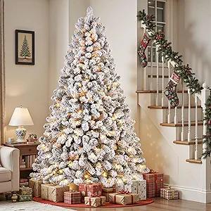 Limited time deal 42% off SHareconn 7.5ft Prelit Snow Flocked Spruce Artificial Christmas Tree with 350 Incandescent Warm White Lights
